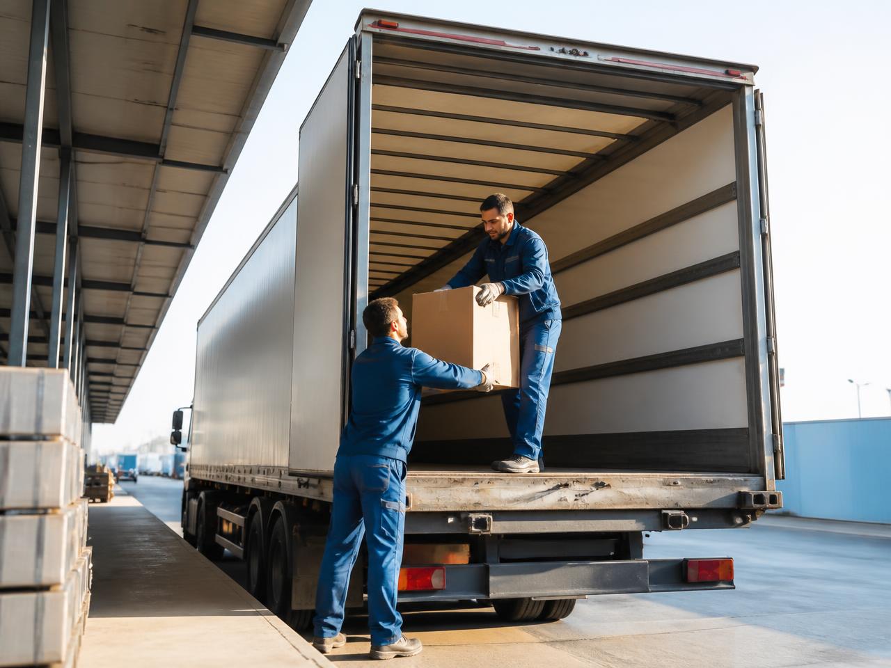 Chargement des cartons dans le camion du transporteur partenaire